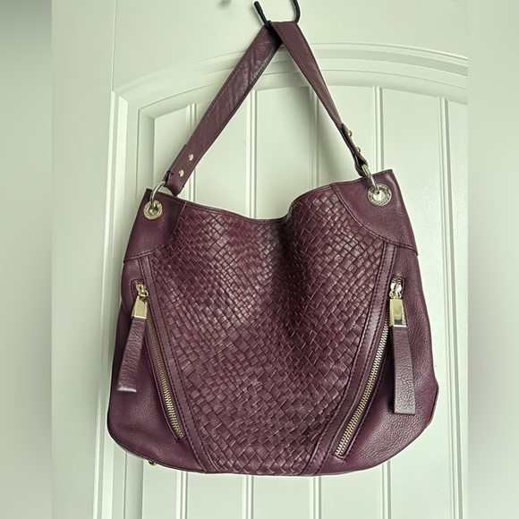 b. makowsky Woven Leather Hobo Bag - Plum - Picture 1 of 3